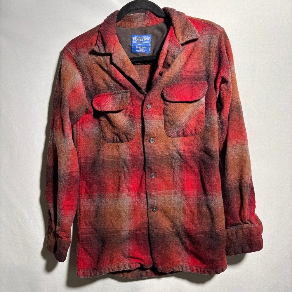 Pendleton Fitted Board Shirt Red Plaid Mens Small Wool Lumberjack‎ Outdoor Retro